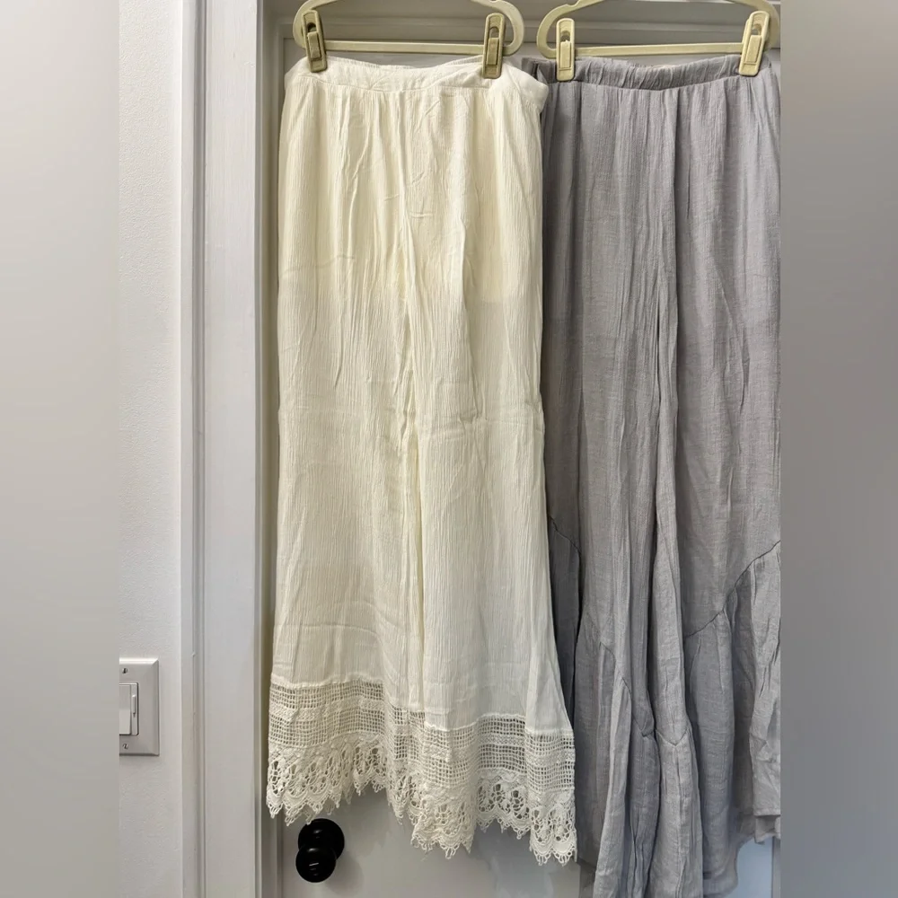 Anthropologie Boho Chic Cream and Gray Palazzo Pants - Picture 2 of 4